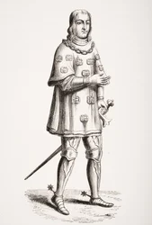 Louis de Mallet représenté en 1487 en costume de guerre et de tournoi, d